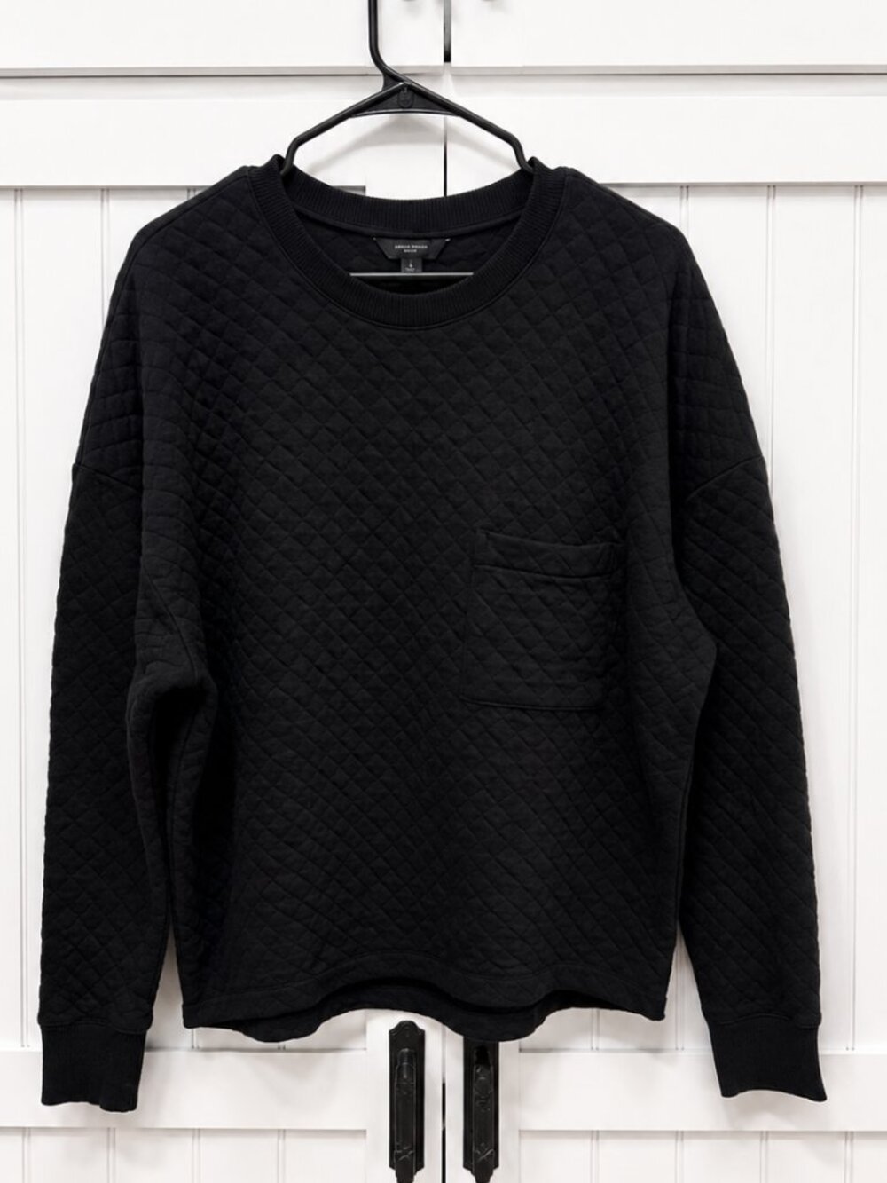 Banana Republic Black Quilted Crewneck Sweatshirt Pullover Size Large NWT